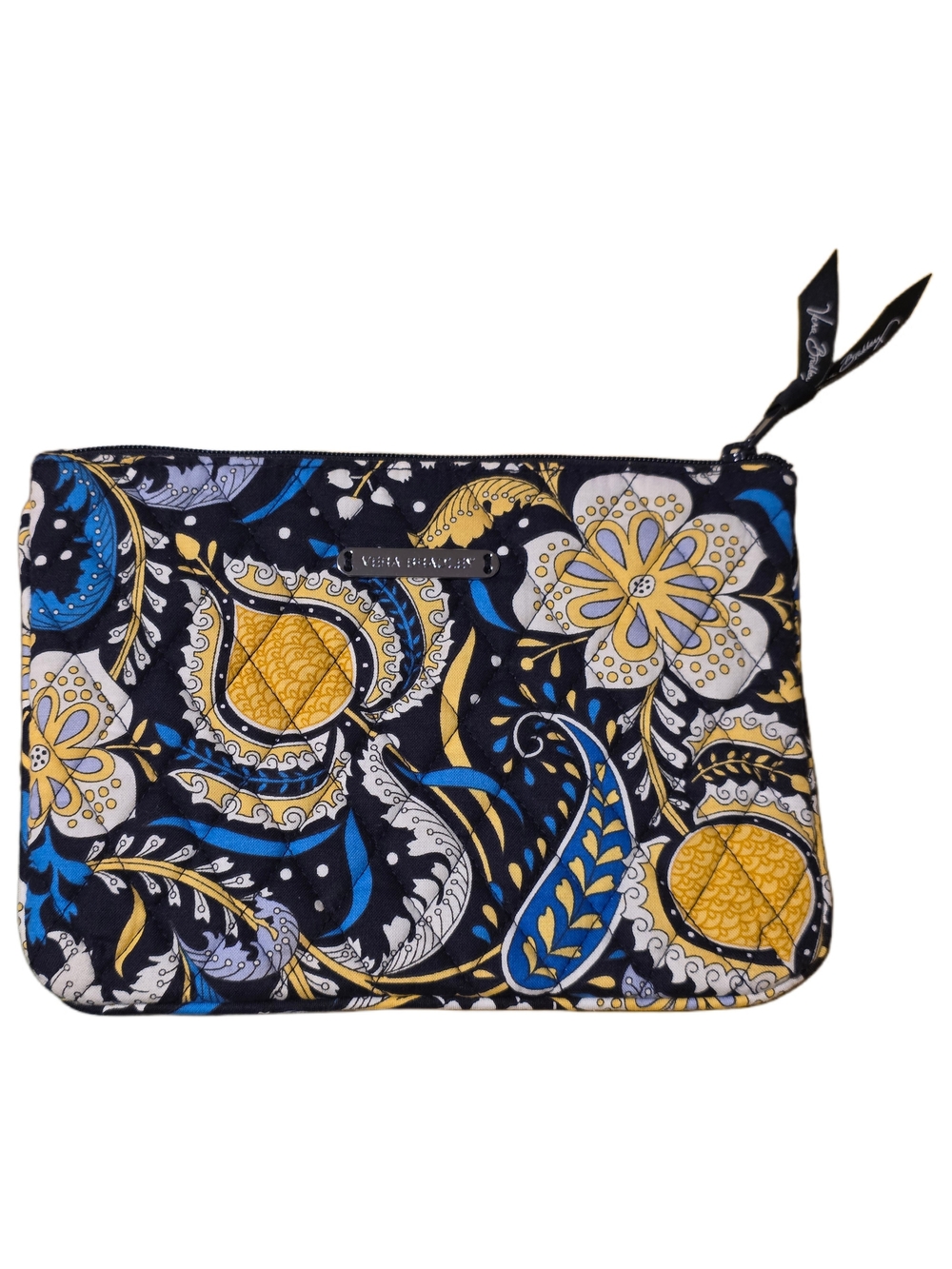 Vera Bradley - Navy, Yellow & White Floral Paisley Quilted Cosmetic Pouch
